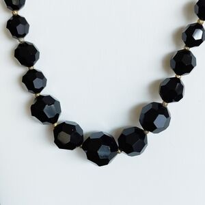 Vintage Multi Faceted Cut Black Jet GLASS Beaded  Necklace 22 inches Long
